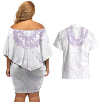 Aloha Lei Onaona Couples Matching Off Shoulder Short Dress and Hawaiian Shirt Purple Hawaiian Tribal Pattern LT9 - Polynesian Pride