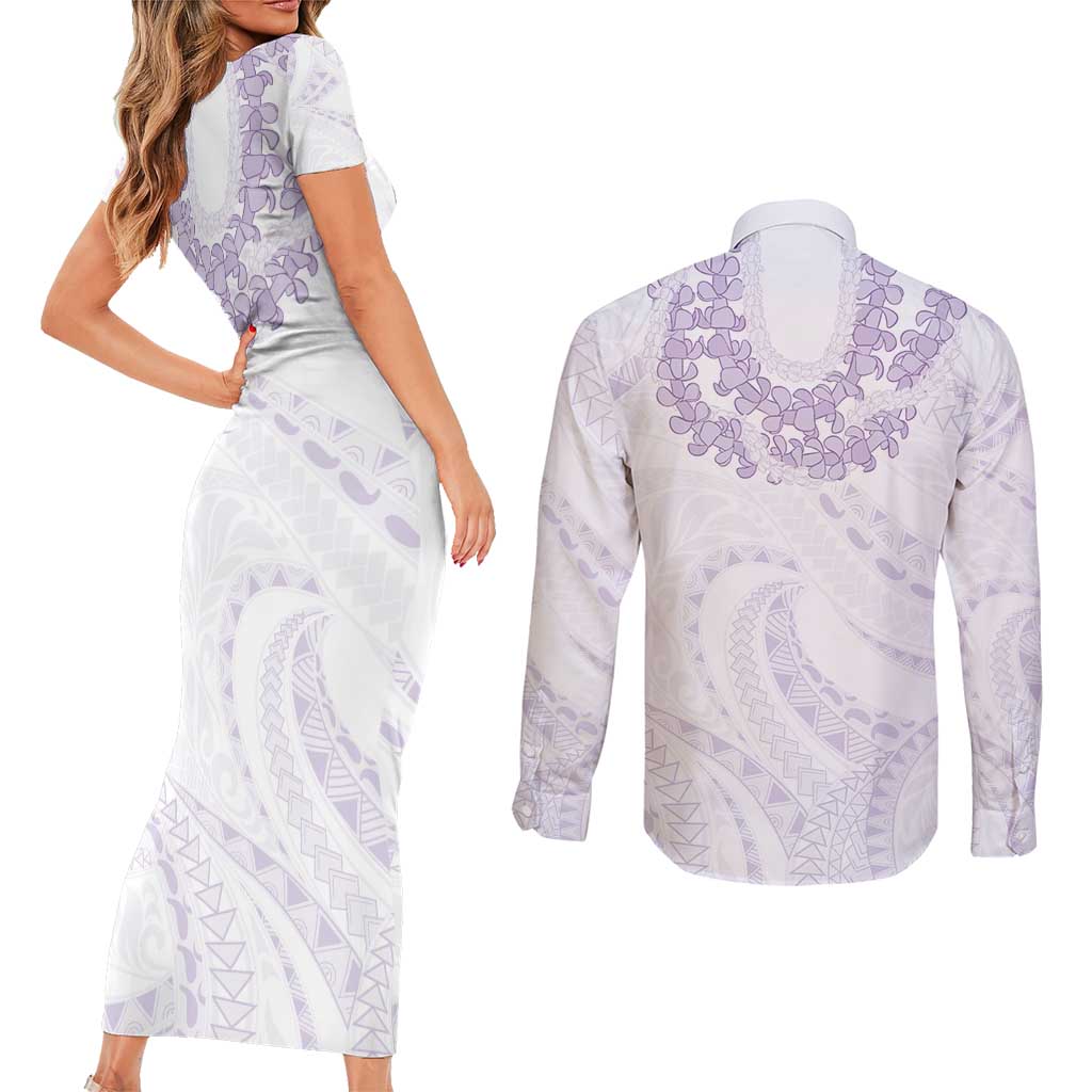 Aloha Lei Onaona Couples Matching Short Sleeve Bodycon Dress and Long Sleeve Button Shirt Purple Hawaiian Tribal Pattern LT9 - Polynesian Pride