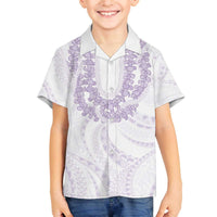 Aloha Lei Onaona Family Matching Off The Shoulder Long Sleeve Dress and Hawaiian Shirt Purple Hawaiian Tribal Pattern LT9 Son's Shirt Purple - Polynesian Pride