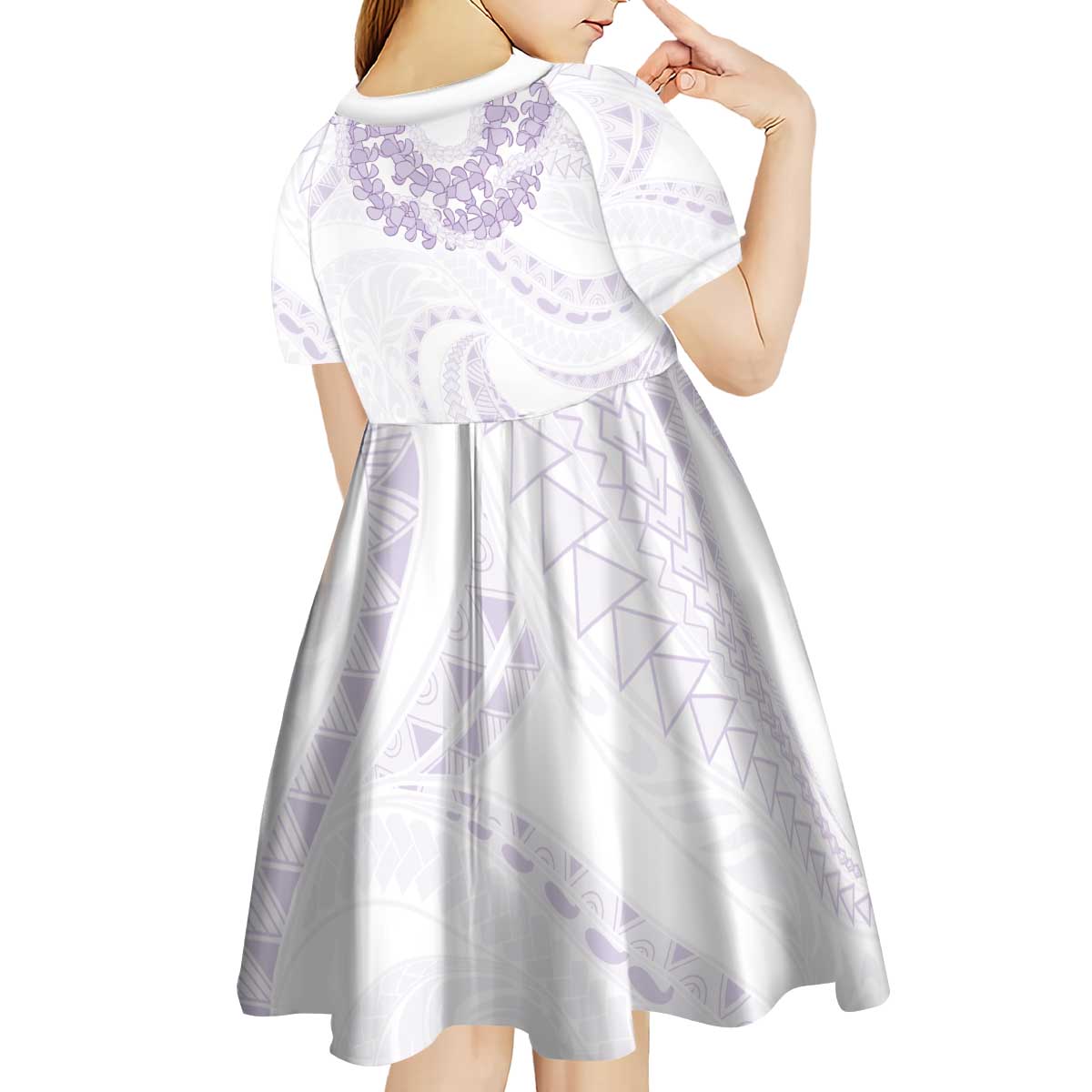 Aloha Lei Onaona Kid Short Sleeve Dress Purple Hawaiian Tribal Pattern