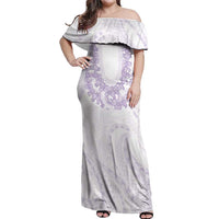 Aloha Lei Onaona Off Shoulder Maxi Dress Purple Hawaiian Tribal Pattern