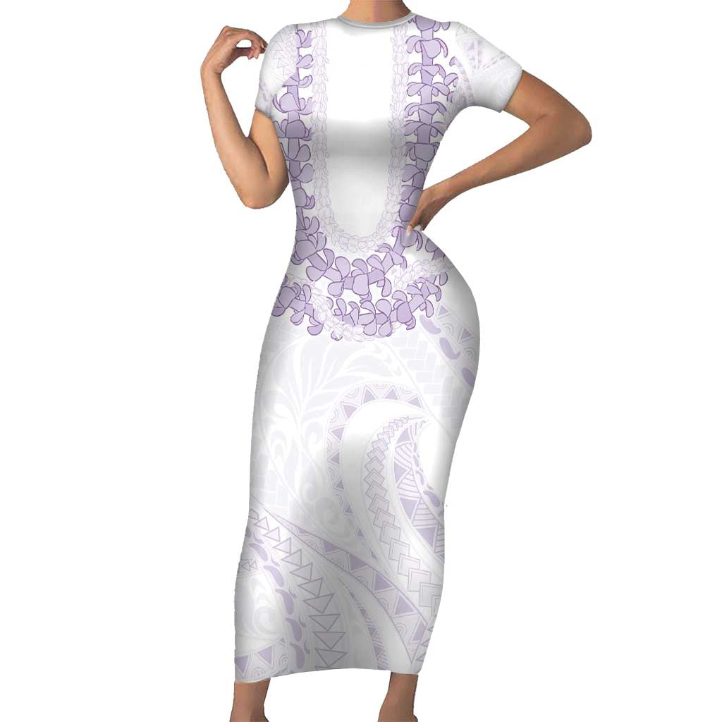 Aloha Lei Onaona Short Sleeve Bodycon Dress Purple Hawaiian Tribal Pattern
