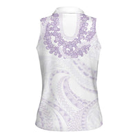Aloha Lei Onaona Women Sleeveless Polo Shirt Purple Hawaiian Tribal Pattern LT9 - Polynesian Pride