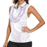 Aloha Lei Onaona Women Sleeveless Polo Shirt Purple Hawaiian Tribal Pattern LT9 - Polynesian Pride