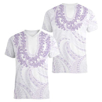 Aloha Lei Onaona Women V-Neck T-Shirt Purple Hawaiian Tribal Pattern LT9 - Polynesian Pride