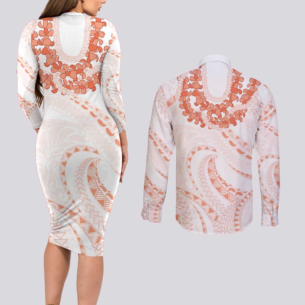 Aloha Lei Onaona Couples Matching Long Sleeve Bodycon Dress and Long Sleeve Button Shirt Red Hawaiian Tribal Pattern LT9 - Polynesian Pride