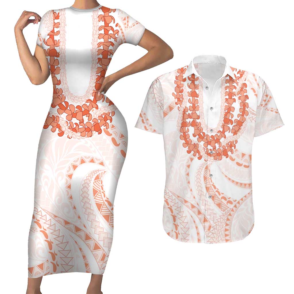 Aloha Lei Onaona Couples Matching Short Sleeve Bodycon Dress and Hawaiian Shirt Red Hawaiian Tribal Pattern LT9 Red - Polynesian Pride