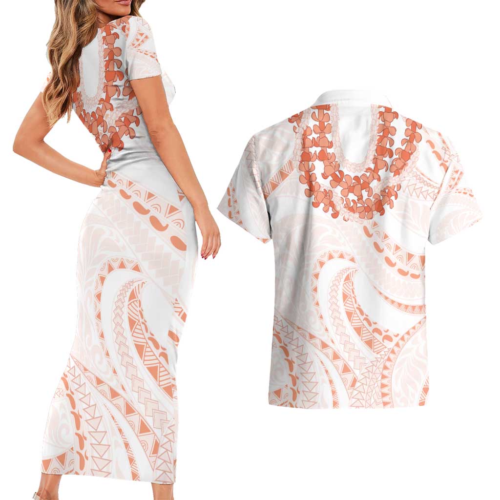 Aloha Lei Onaona Couples Matching Short Sleeve Bodycon Dress and Hawaiian Shirt Red Hawaiian Tribal Pattern LT9 - Polynesian Pride