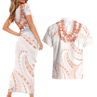 Aloha Lei Onaona Couples Matching Short Sleeve Bodycon Dress and Hawaiian Shirt Red Hawaiian Tribal Pattern LT9 - Polynesian Pride