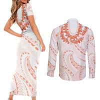 Aloha Lei Onaona Couples Matching Short Sleeve Bodycon Dress and Long Sleeve Button Shirt Red Hawaiian Tribal Pattern LT9 - Polynesian Pride