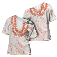 Aloha Lei Onaona Cross Shoulder Shirt Red Hawaiian Tribal Pattern - Polynesian Pride