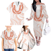 Aloha Lei Onaona Family Matching Off The Shoulder Long Sleeve Dress and Hawaiian Shirt Red Hawaiian Tribal Pattern LT9 - Polynesian Pride