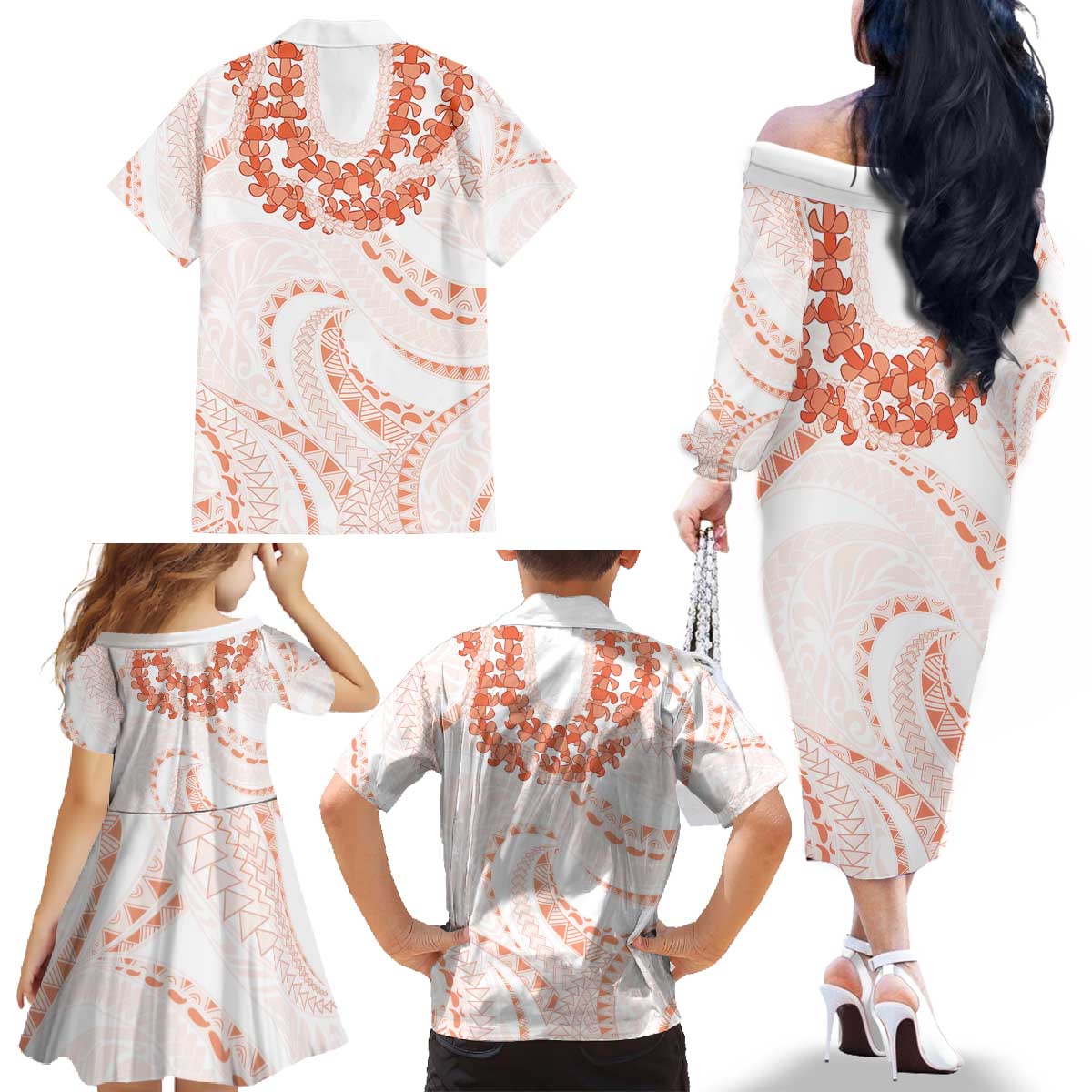 Aloha Lei Onaona Family Matching Off The Shoulder Long Sleeve Dress and Hawaiian Shirt Red Hawaiian Tribal Pattern LT9 - Polynesian Pride