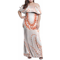 Aloha Lei Onaona Family Matching Off Shoulder Maxi Dress and Hawaiian Shirt Red Hawaiian Tribal Pattern LT9 Mom's Dress Red - Polynesian Pride