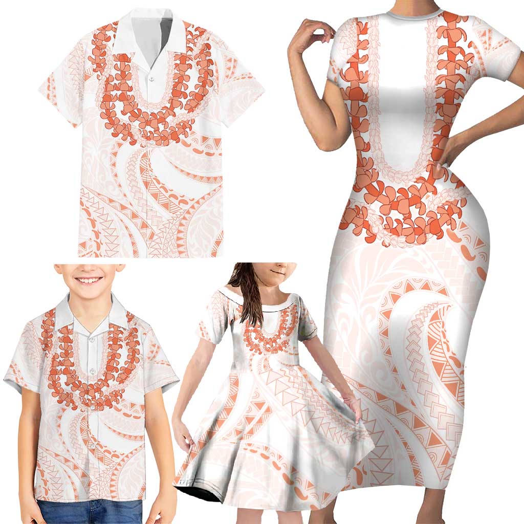 Aloha Lei Onaona Family Matching Short Sleeve Bodycon Dress and Hawaiian Shirt Red Hawaiian Tribal Pattern LT9 - Polynesian Pride