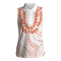 Aloha Lei Onaona Women Sleeveless Polo Shirt Red Hawaiian Tribal Pattern