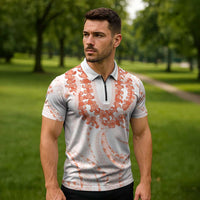 Aloha Lei Onaona Zipper Polo Shirt Red Hawaiian Tribal Pattern - Polynesian Pride