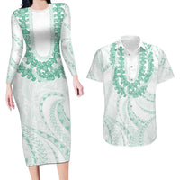 Aloha Lei Onaona Couples Matching Long Sleeve Bodycon Dress and Hawaiian Shirt Sage Green Hawaiian Tribal Pattern LT9 Green - Polynesian Pride