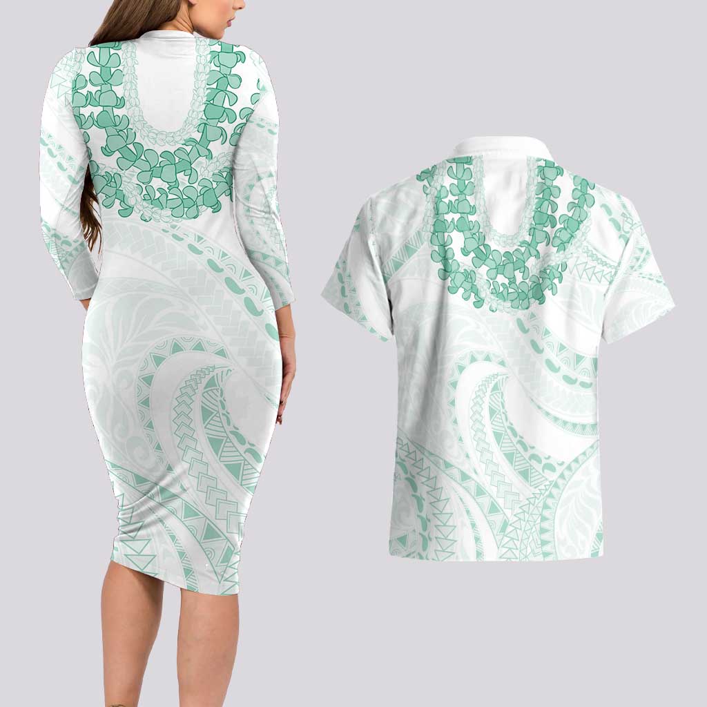 Aloha Lei Onaona Couples Matching Long Sleeve Bodycon Dress and Hawaiian Shirt Sage Green Hawaiian Tribal Pattern LT9 - Polynesian Pride