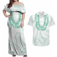 Aloha Lei Onaona Couples Matching Off Shoulder Maxi Dress and Hawaiian Shirt Sage Green Hawaiian Tribal Pattern LT9 Green - Polynesian Pride