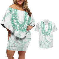 Aloha Lei Onaona Couples Matching Off Shoulder Short Dress and Hawaiian Shirt Sage Green Hawaiian Tribal Pattern LT9 Green - Polynesian Pride