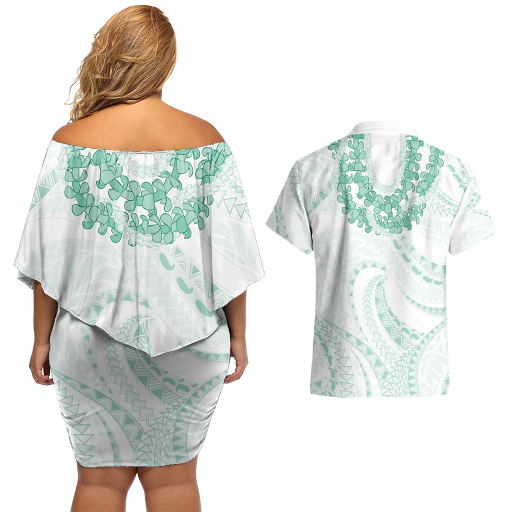 Aloha Lei Onaona Couples Matching Off Shoulder Short Dress and Hawaiian Shirt Sage Green Hawaiian Tribal Pattern LT9 - Polynesian Pride