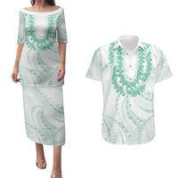 Aloha Lei Onaona Couples Matching Puletasi and Hawaiian Shirt Sage Green Hawaiian Tribal Pattern LT9 Green - Polynesian Pride