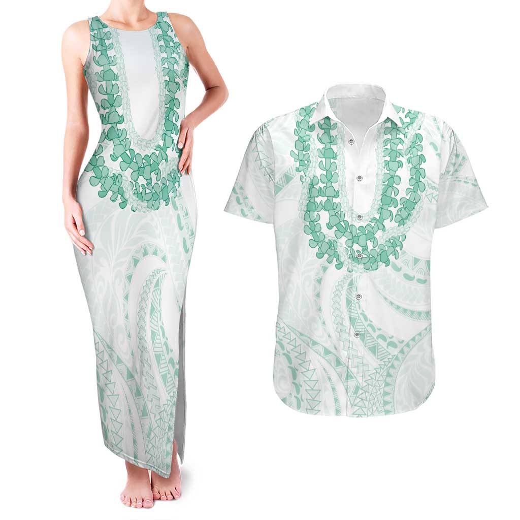Aloha Lei Onaona Couples Matching Tank Maxi Dress and Hawaiian Shirt Sage Green Hawaiian Tribal Pattern LT9 Green - Polynesian Pride