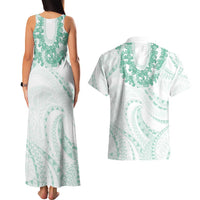 Aloha Lei Onaona Couples Matching Tank Maxi Dress and Hawaiian Shirt Sage Green Hawaiian Tribal Pattern LT9 - Polynesian Pride