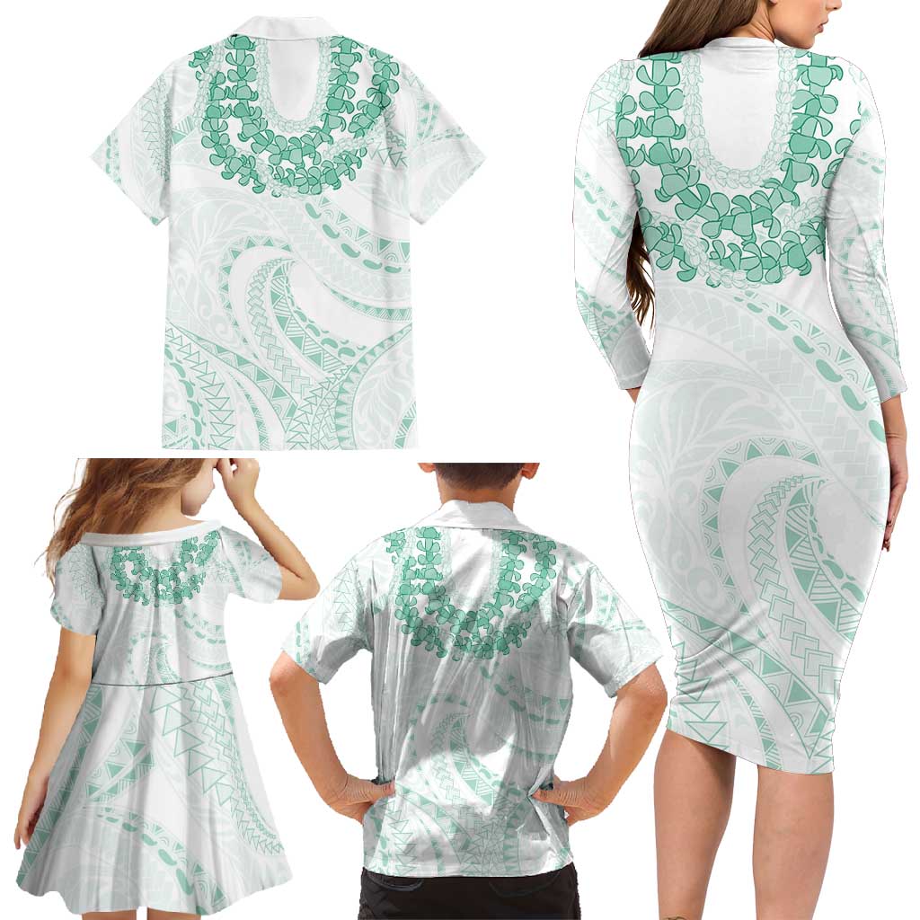 Aloha Lei Onaona Family Matching Long Sleeve Bodycon Dress and Hawaiian Shirt Sage Green Hawaiian Tribal Pattern LT9 - Polynesian Pride