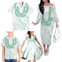 Aloha Lei Onaona Family Matching Off The Shoulder Long Sleeve Dress and Hawaiian Shirt Sage Green Hawaiian Tribal Pattern LT9 - Polynesian Pride