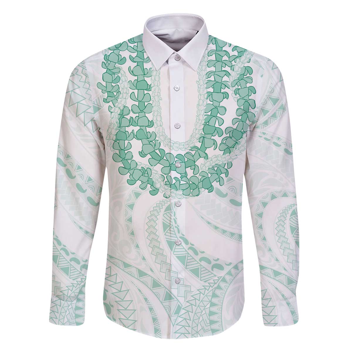 Aloha Lei Onaona Family Matching Off The Shoulder Long Sleeve Dress and Hawaiian Shirt Sage Green Hawaiian Tribal Pattern LT9 Dad's Shirt - Long Sleeve Green - Polynesian Pride