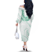 Aloha Lei Onaona Family Matching Off The Shoulder Long Sleeve Dress and Hawaiian Shirt Sage Green Hawaiian Tribal Pattern LT9 - Polynesian Pride