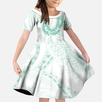 Aloha Lei Onaona Family Matching Off Shoulder Maxi Dress and Hawaiian Shirt Sage Green Hawaiian Tribal Pattern LT9 Daughter's Dress Green - Polynesian Pride
