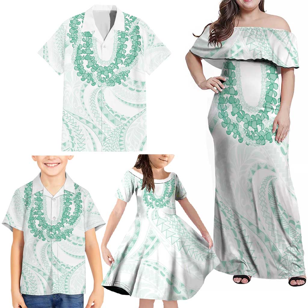 Aloha Lei Onaona Family Matching Off Shoulder Maxi Dress and Hawaiian Shirt Sage Green Hawaiian Tribal Pattern LT9 - Polynesian Pride