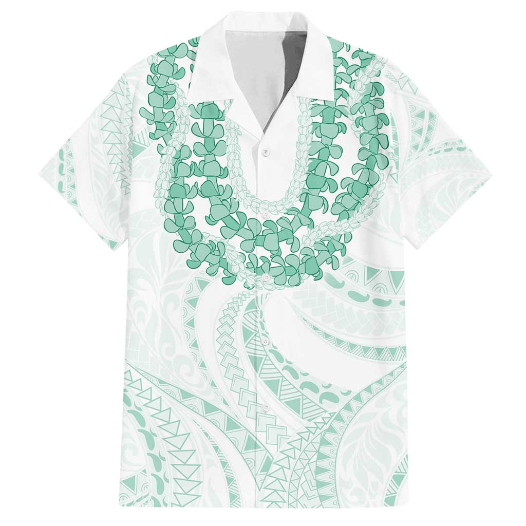 Aloha Lei Onaona Family Matching Off Shoulder Maxi Dress and Hawaiian Shirt Sage Green Hawaiian Tribal Pattern LT9 Dad's Shirt - Short Sleeve Green - Polynesian Pride