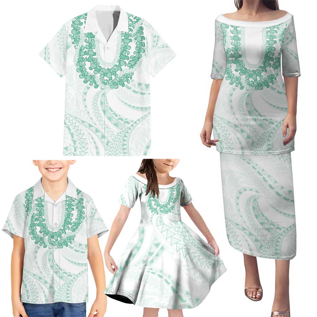 Aloha Lei Onaona Family Matching Puletasi and Hawaiian Shirt Sage Green Hawaiian Tribal Pattern LT9 - Polynesian Pride