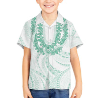 Aloha Lei Onaona Family Matching Puletasi and Hawaiian Shirt Sage Green Hawaiian Tribal Pattern LT9 Son's Shirt Green - Polynesian Pride