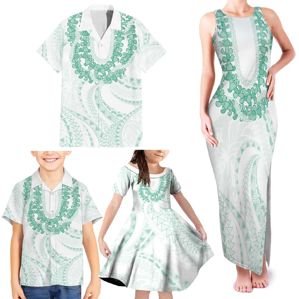Aloha Lei Onaona Family Matching Tank Maxi Dress and Hawaiian Shirt Sage Green Hawaiian Tribal Pattern LT9 - Polynesian Pride