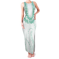 Aloha Lei Onaona Family Matching Tank Maxi Dress and Hawaiian Shirt Sage Green Hawaiian Tribal Pattern LT9 Mom's Dress Green - Polynesian Pride