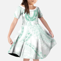Aloha Lei Onaona Kid Short Sleeve Dress Sage Green Hawaiian Tribal Pattern
