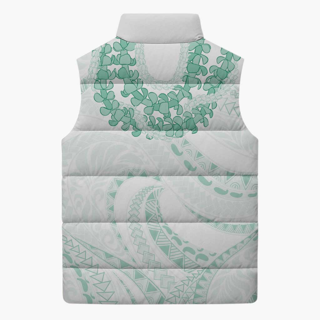 Aloha Lei Onaona Sleeveless Puffer Jacket Sage Green Hawaiian Tribal Pattern - Polynesian Pride