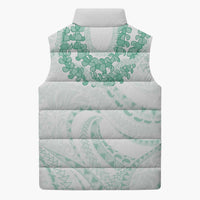 Aloha Lei Onaona Sleeveless Puffer Jacket Sage Green Hawaiian Tribal Pattern - Polynesian Pride