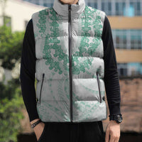 Aloha Lei Onaona Sleeveless Puffer Jacket Sage Green Hawaiian Tribal Pattern - Polynesian Pride