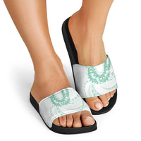 Aloha Lei Onaona Slide Sandals Sage Green Hawaiian Tribal Pattern - Polynesian Pride
