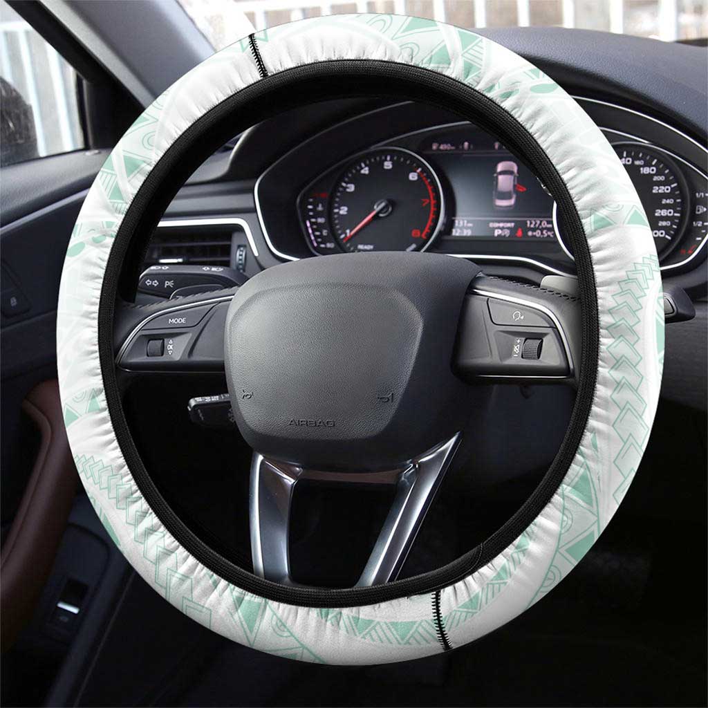 Aloha Lei Onaona Steering Wheel Cover Sage Green Hawaiian Tribal Pattern