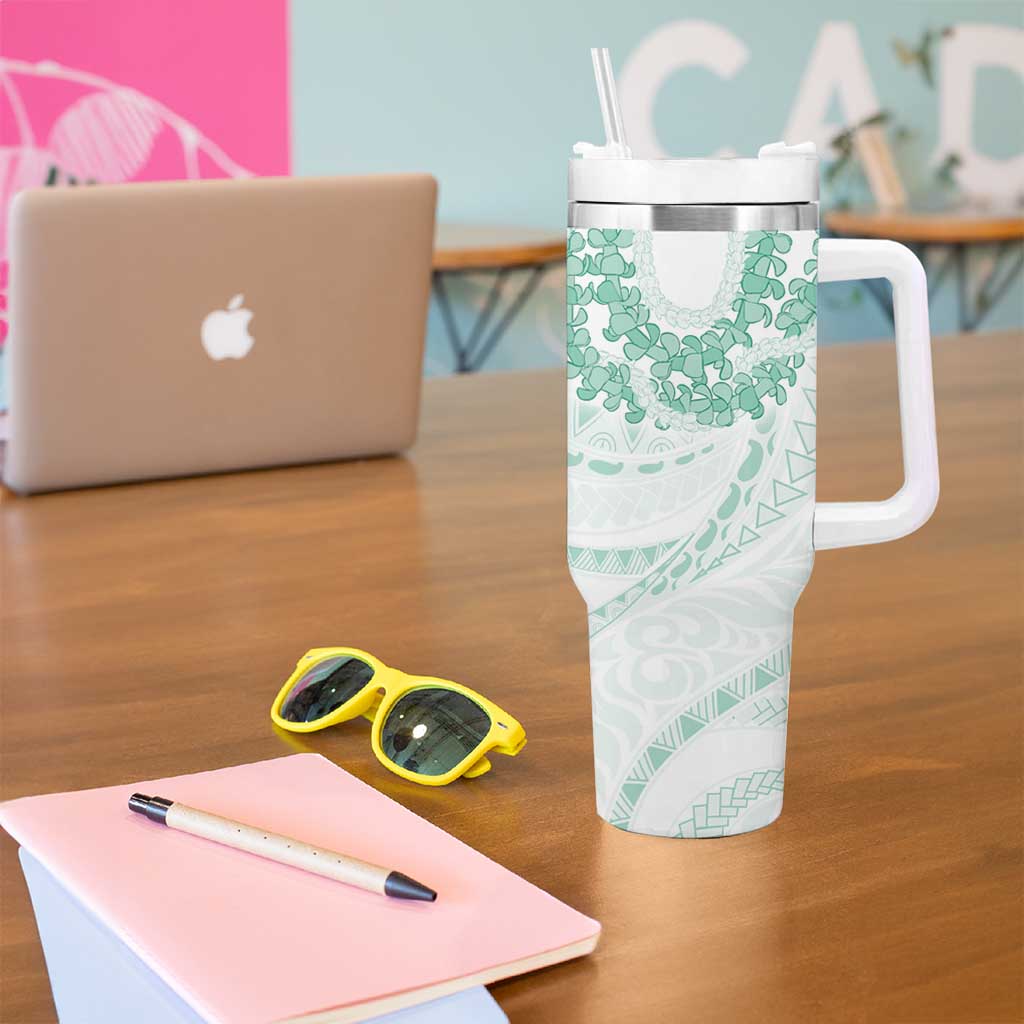 Aloha Lei Onaona Tumbler With Handle Sage Green Hawaiian Tribal Pattern