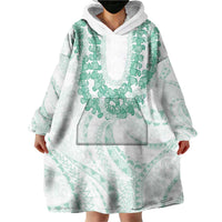 Aloha Lei Onaona Wearable Blanket Hoodie Sage Green Hawaiian Tribal Pattern