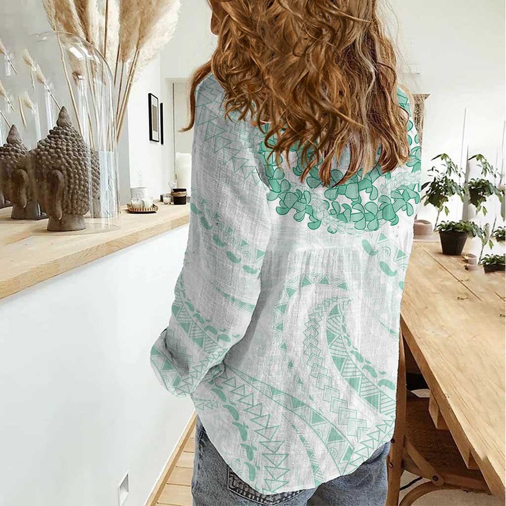 Aloha Lei Onaona Women Casual Shirt Sage Green Hawaiian Tribal Pattern