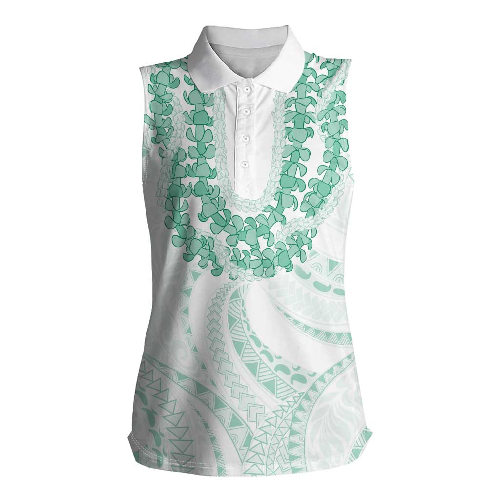 Aloha Lei Onaona Women Sleeveless Polo Shirt Sage Green Hawaiian Tribal Pattern LT9 Female Green - Polynesian Pride